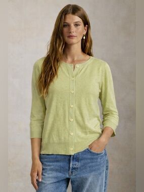 Eileen Fisher Organic Cotton & Cashmere Cardigan Lime Green Luxury Knit Size L